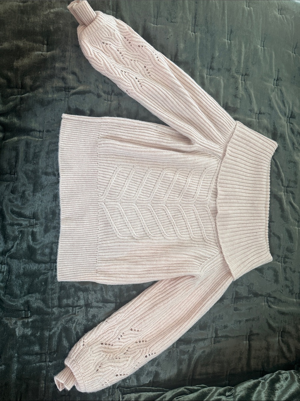 White House Black Market Pale Pink Off-Shoulder Cable Turtleneck Sweater